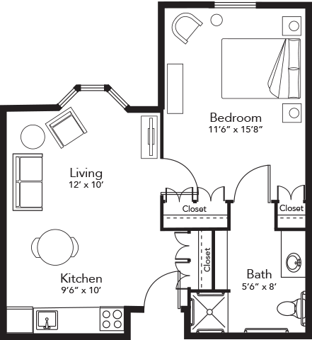 Floor Plan Assisted Living One Bedroom